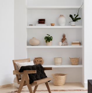 a modern wall décor design with functional shelves