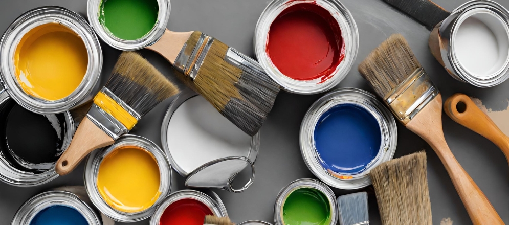 Different Paint Colours And Brushes - Asian Paints