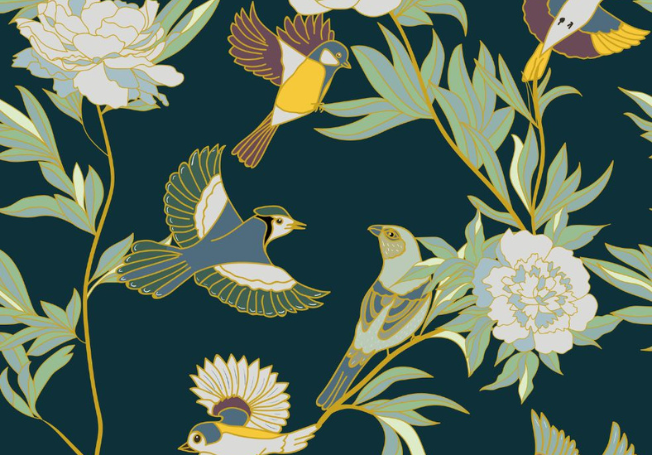 Mystical Bird Wallpaper Design - Asian Paints