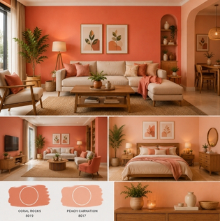 Coral and Peach Layered Wall Colours for Bright Interiors