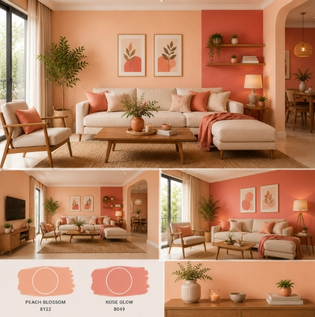 Peach and Coral Glow for Warm Living Room Interiors