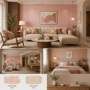 Soft Pink and Earthy Neutral Living Room Colour Combination