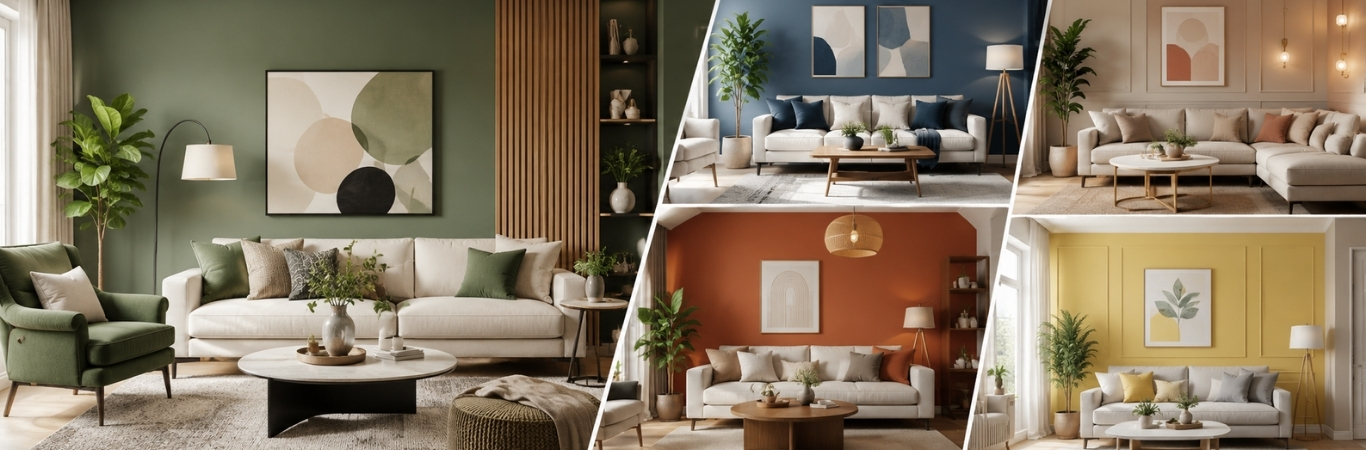 Warm Neutral Living Room with Beige and Ivory Wall Colours