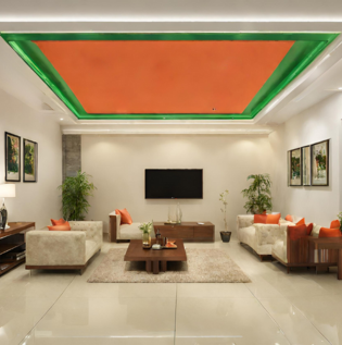 Green and Coral False Ceiling - Asian Paints