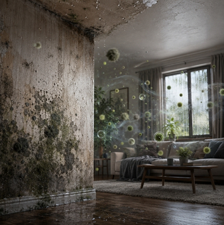 Mold Growth on Damp Interior Walls Affecting Indoor Air Quality