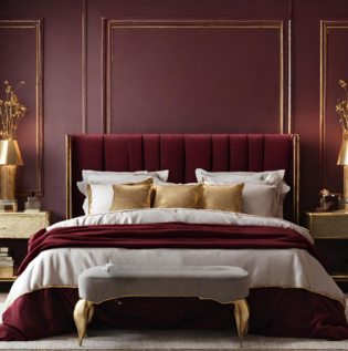 Burgundy Gold Romantic Bedroom Colours - Asian Paints