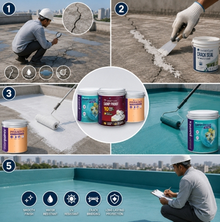 Professional waterproofing application before painting a terrace