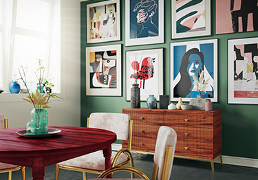 Dramatic Dining Room with Gallery Wall