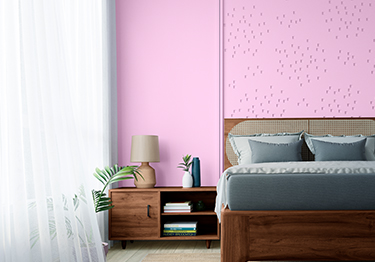 Feminine Master Bedroom with Lilac Accent Wall