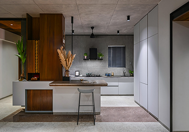 Monochromatic Kitchen Design with Mute Shade Wall