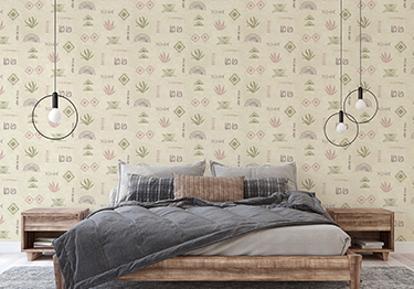 Spacious Master Bedroom with Nature-inspired Wallpaper