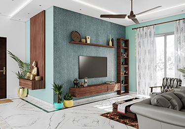 Beautiful Living Room with October Sky Wall