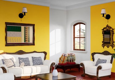 Classic Living Room with Yellow Walls 
