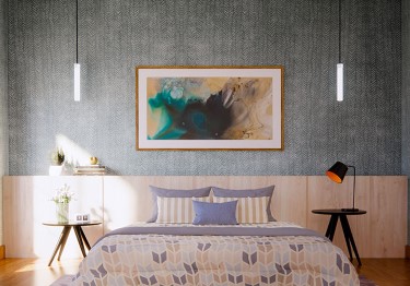 Contemporary Master Bedroom with Grey Textured Wall