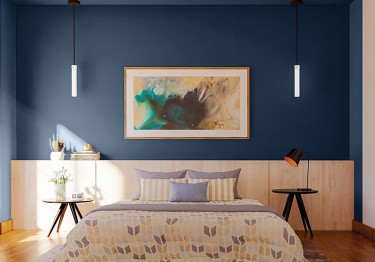 Giant Master Bedroom with Blue Accent Wall 