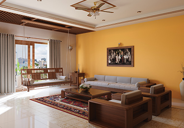 Large Living Room with Orange Accent Wall 