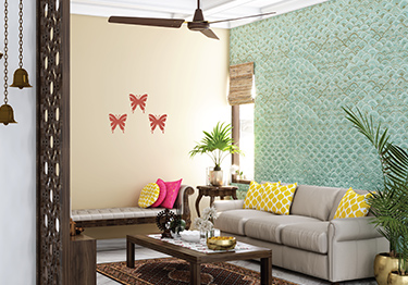 Living Room with Green Textured Wall