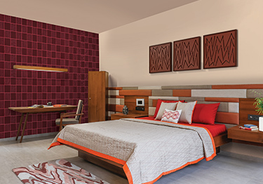 Master Bedroom with Maroon Grid Wall