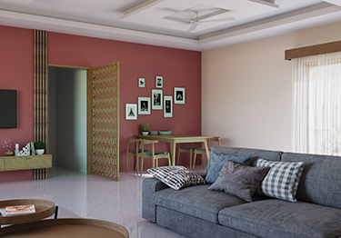 Modern Living Room with Crimson Wall 