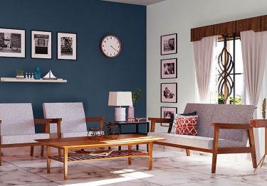 Modern Living Room with Teal Blue Wall