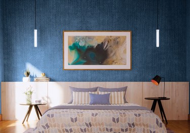 Modern Master Bedroom with Blue Textured Wall