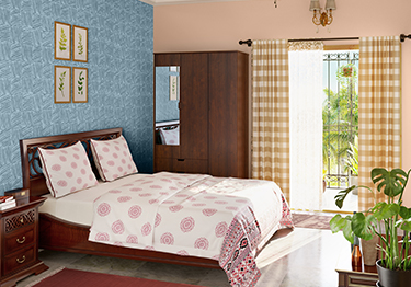 Modern Bedroom with A Blue Wall 