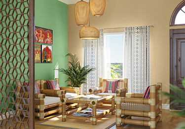 Pastel Parrot Living Room with an Open Window