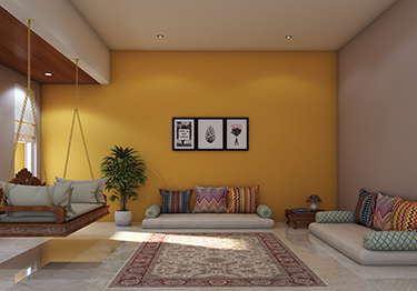 Subtle and Bold Wall colour Combination for Hall