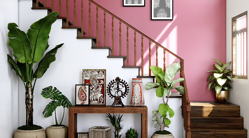 Traditional-Hallway-with-Crimson-Red-Accent-Wall