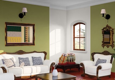 White and Green Living Area