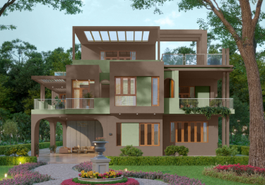 Warm Green & Brown Home Exterior