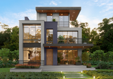 Luxe Blue & Grey Home Exterior