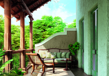 Simple Green & Wooden Outdoor Balcony