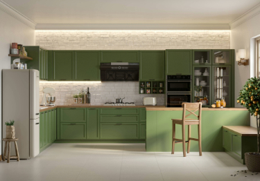 Green and White Tile Kitchen Design
