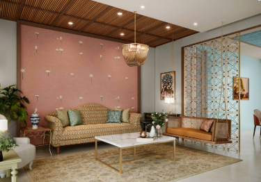 Blue and Pista Green Living Dining Room
