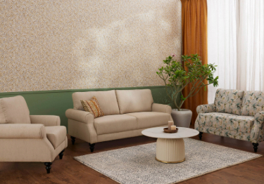 Beige and Green Living Room