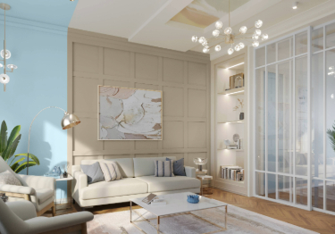 Blue and Brown Living Room