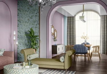 Pink and White Living Dining Room