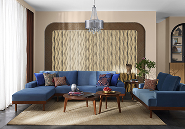 Wave-Style Wallcoverings in Elegant Living Room