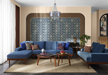 Intricate Blue Wallcovering in Relaxing Space