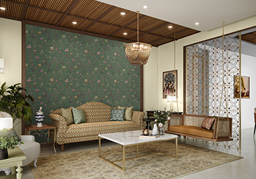 Floral Green Wallcoverings for Serene Room