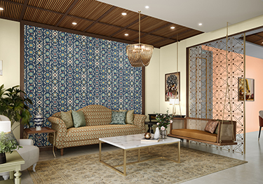 Blue Feature Wallcovering for Stylish Room