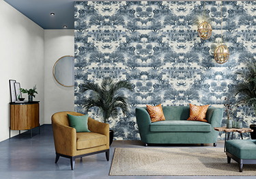 Botanical Wallcovering in a Stylish Living Room