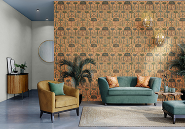 Tropical Wallcovering for a Relaxing Living Room