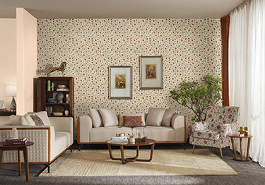 Nature-Inspired Wallpaper in Living Room