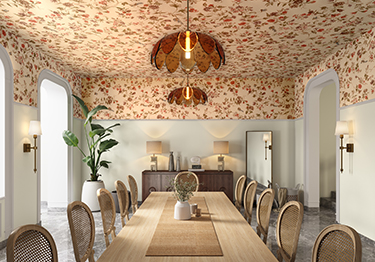 Sophisticated dining room with floral accents