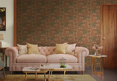 Classic living room with floral wallpaper