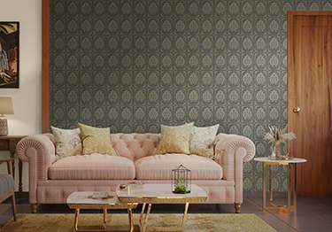 Elegant living room with muted wallpaper