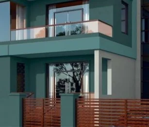 Beautiful Blue House with Glass Railing. Blog about "What Should You Do Before You Paint Your Exteriors."